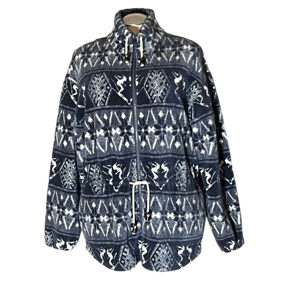 Denali Vintage Ski Fleece Front Zip Blue & Cream‎ Graphic Jacket L